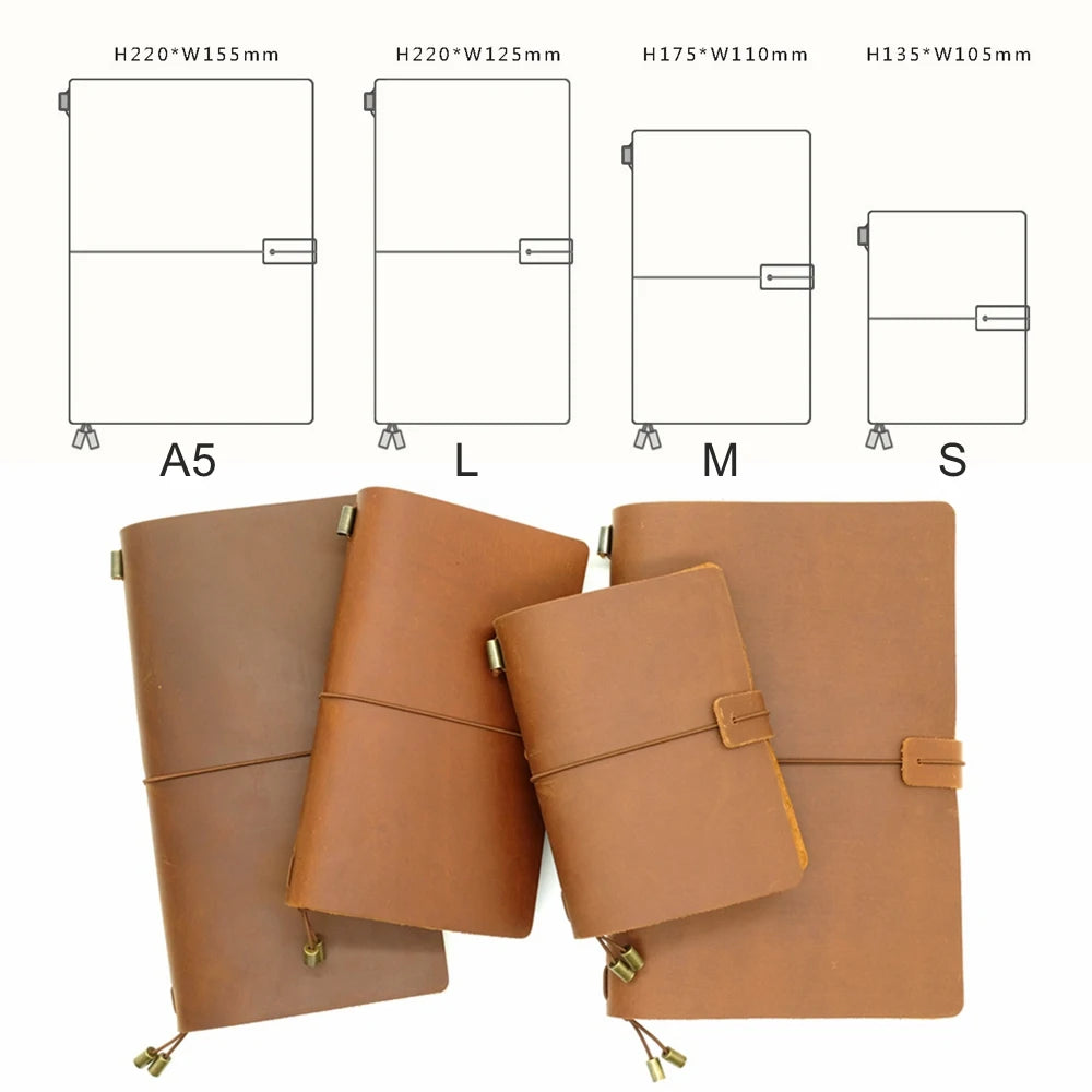 100% Handmade Genuine Leather Traveler's Notebook Travel Diary Journal Vintage Cowhide Gift Planner Free Lettering Embosse