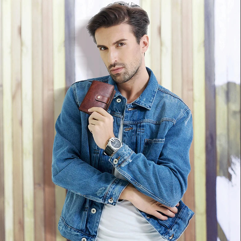 100% Genuine Leather Men Wallets Zipper Engraving Coin Purse Short Male Money Bag Quality Rfid Walet Small Card Holder Clutch