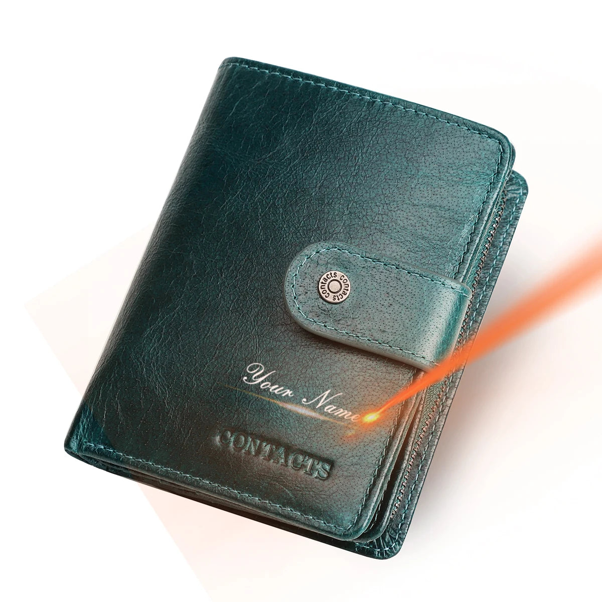 100% Genuine Leather Men Wallets Zipper Engraving Coin Purse Short Male Money Bag Quality Rfid Walet Small Card Holder Clutch