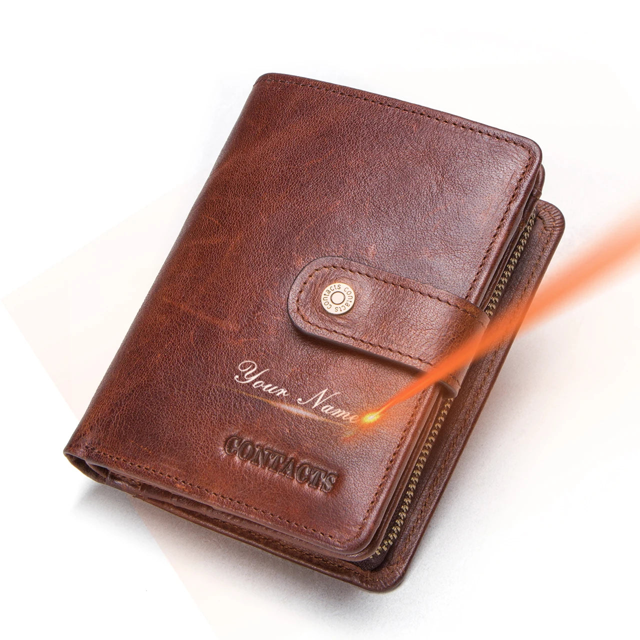 100% Genuine Leather Men Wallets Zipper Engraving Coin Purse Short Male Money Bag Quality Rfid Walet Small Card Holder Clutch