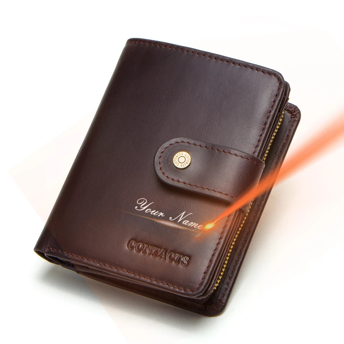 100% Genuine Leather Men Wallets Zipper Engraving Coin Purse Short Male Money Bag Quality Rfid Walet Small Card Holder Clutch