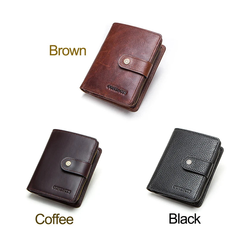 100% Genuine Leather Men Wallets Zipper Engraving Coin Purse Short Male Money Bag Quality Rfid Walet Small Card Holder Clutch