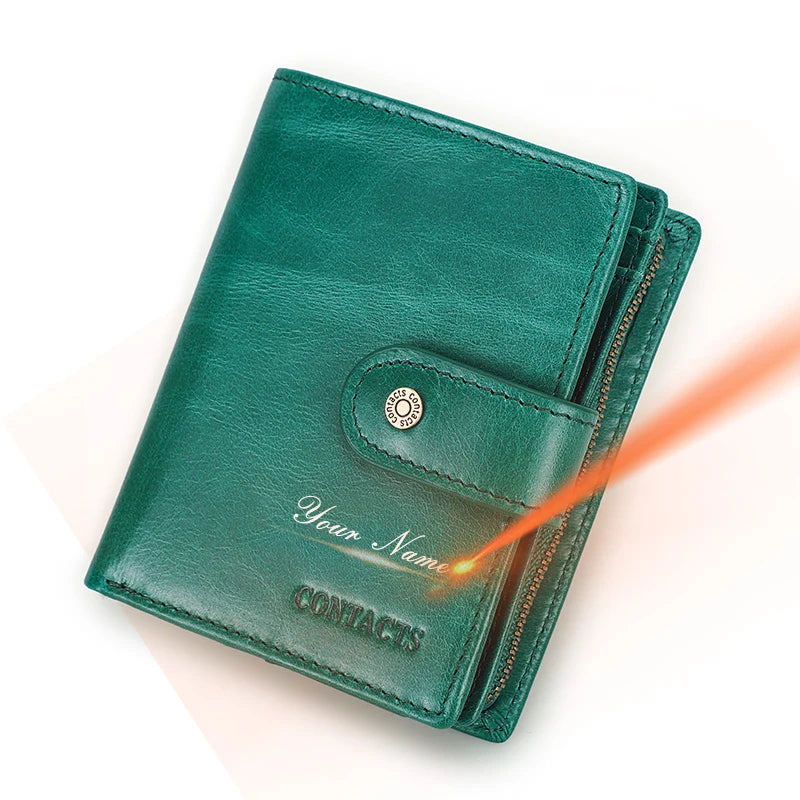 100% Genuine Leather Men Wallets Zipper Engraving Coin Purse Short Male Money Bag Quality Rfid Walet Small Card Holder Clutch