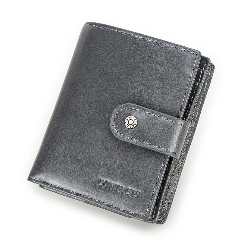 100% Genuine Leather Men Wallets Zipper Engraving Coin Purse Short Male Money Bag Quality Rfid Walet Small Card Holder Clutch