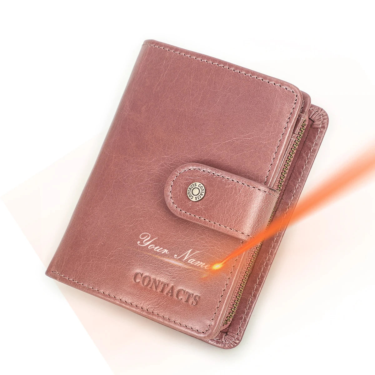 100% Genuine Leather Men Wallets Zipper Engraving Coin Purse Short Male Money Bag Quality Rfid Walet Small Card Holder Clutch