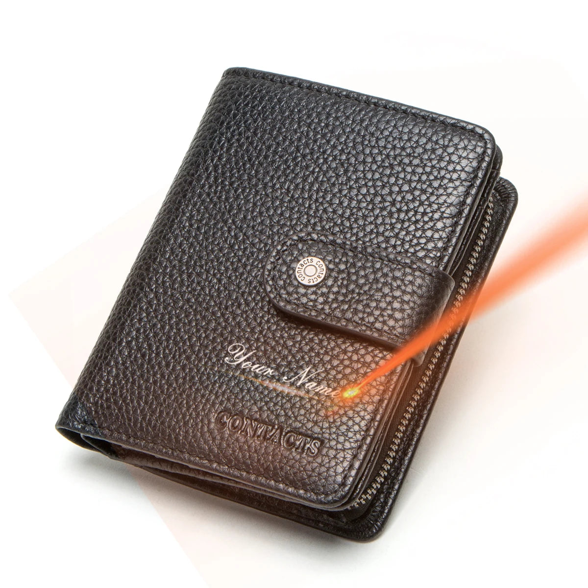 100% Genuine Leather Men Wallets Zipper Engraving Coin Purse Short Male Money Bag Quality Rfid Walet Small Card Holder Clutch