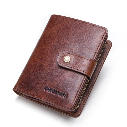 100% Genuine Leather Men Wallets Zipper Engraving Coin Purse Short Male Money Bag Quality Rfid Walet Small Card Holder Clutch